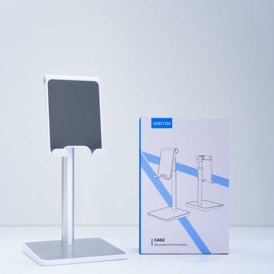 OMOTON Adjustable Phone Stand — Desktop Holder for All Smartphones (White)