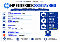 HP EliteBook 830 G7 x360 — Core i5 10th Gen · 8GB RAM · 256GB SSD | 13" FHD Touchscreen | Pre-owned Grade A