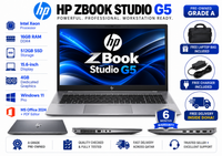 HP ZBook Studio G5 — Intel Xeon Processor · 16GB RAM · 512GB SSD · 4GB Graphics | 15.6" Display | Pre-owned Grade A Workstation in Qatar.