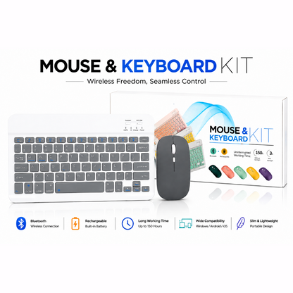 Rechargeable Bluetooth Keyboard and Mouse Combo – Slim Wireless Keyboard & Optical Mouse Set