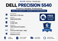 Dell Precision 5540 — Intel Core i7 9th Gen · 16GB RAM · 512GB SSD · 4GB Graphics | 15.6" FHD | Pre-owned Grade A Laptop in Qatar