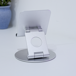 OMOTON Swivel Tablet Stand for iPad with 360 Rotating Base, Foldable Adjustable Holder for Drawing, Compatible with iPad Pro/Air/Mini and More, Silver