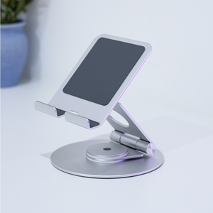 OMOTON Swivel iPad Stand — 360° Rotating Adjustable Tablet Holder (Silver)