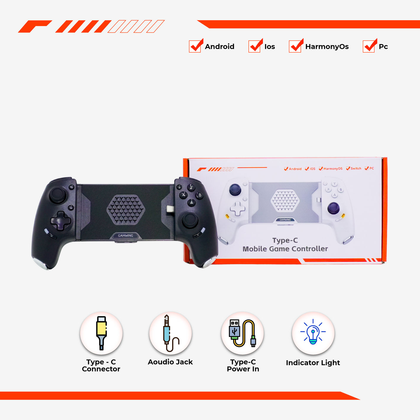Gamwing AoBing  Mobile Gaming Controller – Black | Max Type-C Wired & Bluetooth Gamepad for Android, iOS, HarmonyOS, PC & Nintendo Switch – Best & Smooth Gaming Controller in Qatar