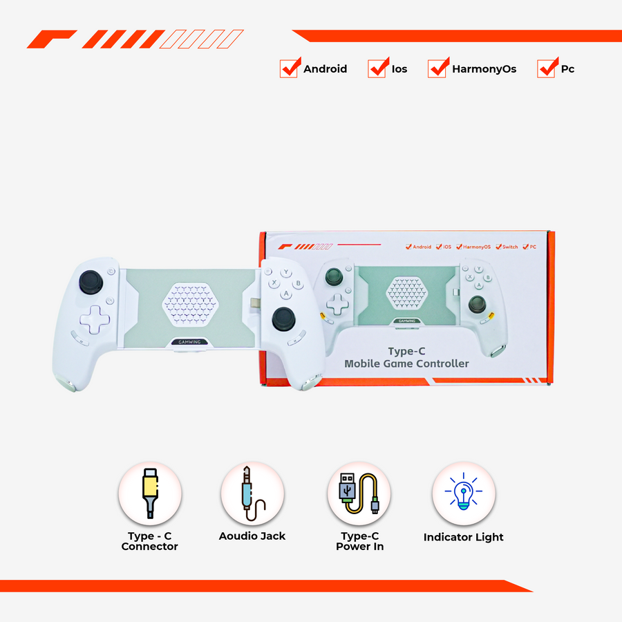 Gamwing AoBing Gaming Controller (White) — Type-C & Bluetooth Gamepad for Mobile, PC & Switch