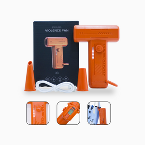 VIOLENCE FAN – Model X3 Ultra-Cool Portable Mini Fan Product Size: 77×35×121.5 mm.  Input: 5V = 1A (Fast Charging) Type-C Cable Included  High Speed • Strong Wind  Perfect for Travel, Office & Outdoor