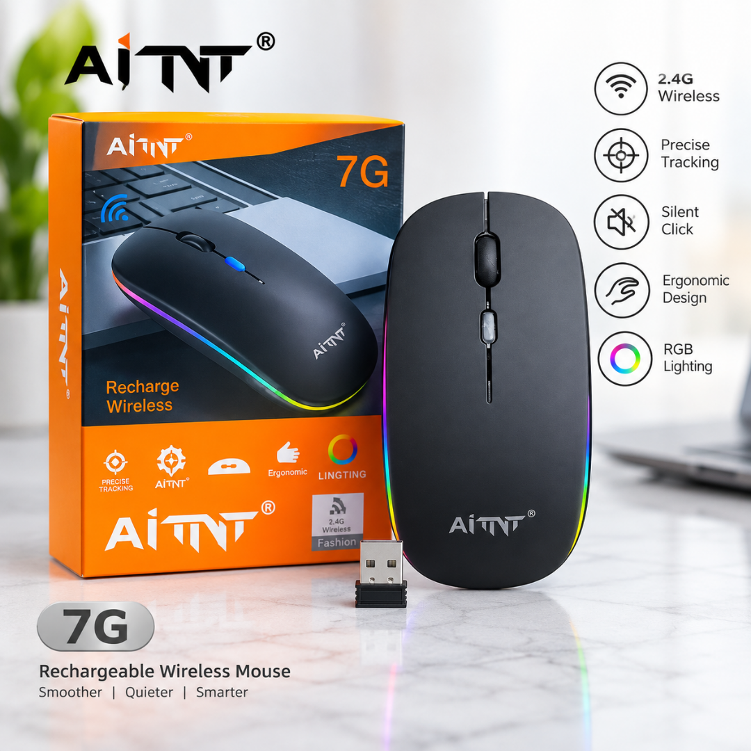 Wireless Fashion Office Mouse – Ergonomic Optical Mouse with RGB Lighting